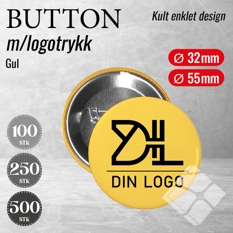 Buttons m/logotrykk, gul
