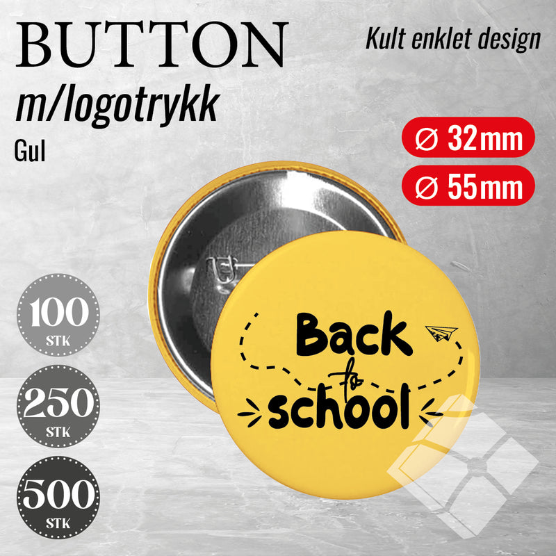 Buttons m/logotrykk, gul