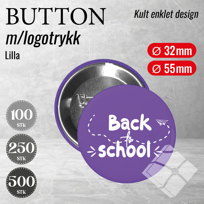 Buttons m/logotrykk, lilla