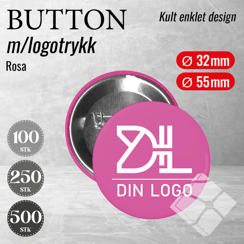 Buttons m/logotrykk, rosa