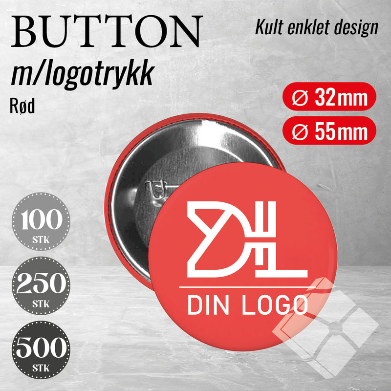 Buttons m/logotrykk, rød