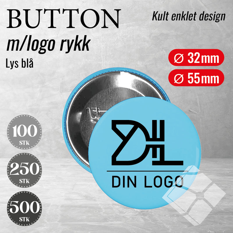 Buttons m/logotrykk, lys blå