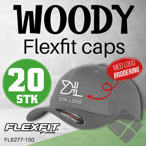 Flexfit Wooly caps m/brodert logo - 20 stk, grå