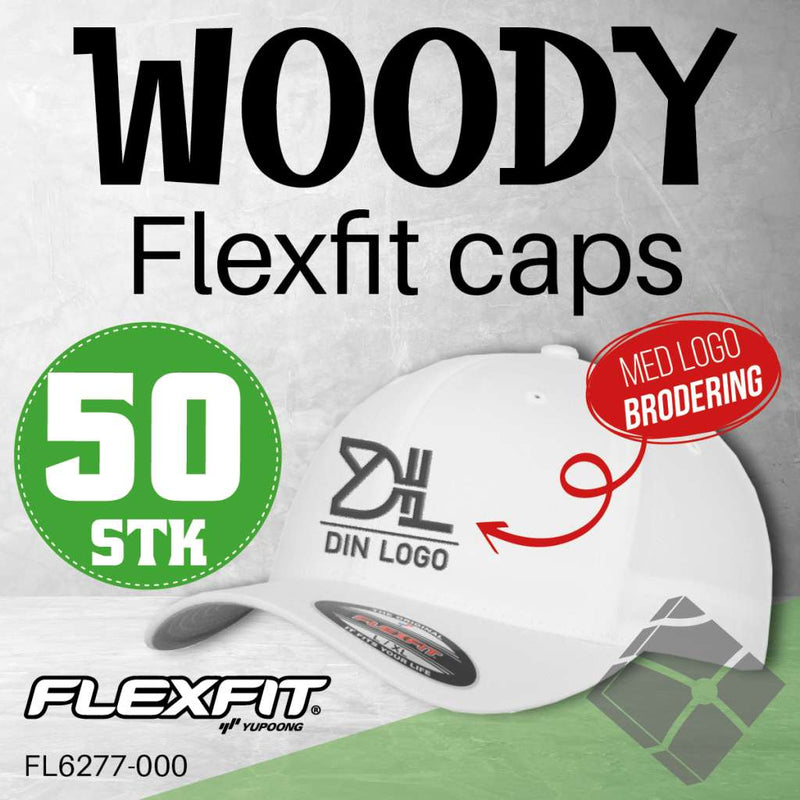 Flexfit Wooly caps m/brodert logo - 50 stk, hvit