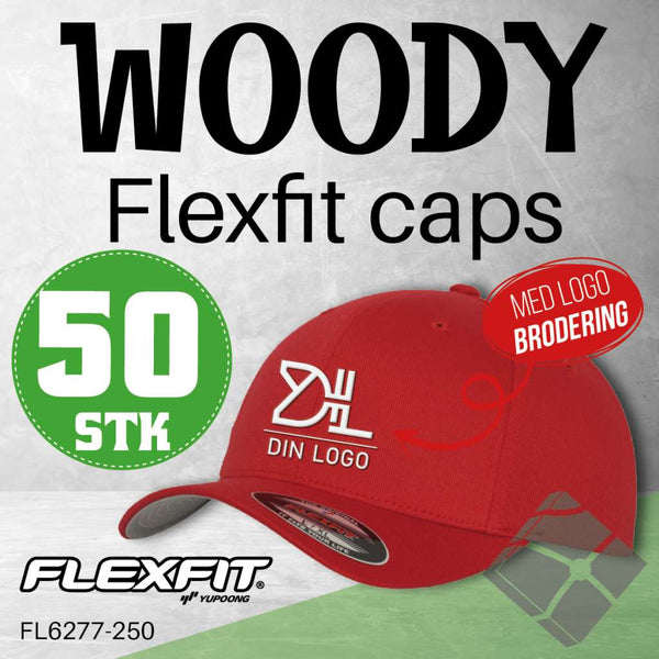 Flexfit Wooly caps m/brodert logo - 50 stk, rød