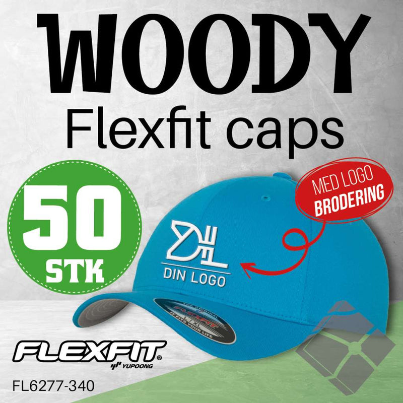 Flexfit Wooly caps m/brodert logo - 50 stk, hawaiian blue