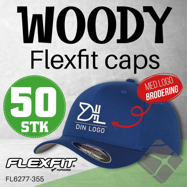 Flexfit Wooly caps m/brodert logo - 50 stk, kongeblå