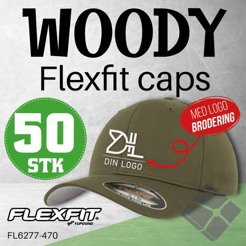 Flexfit Wooly caps m/brodert logo - 50 stk, oliven