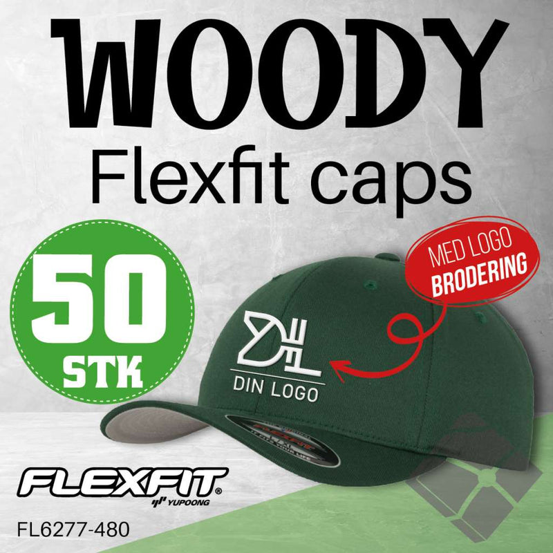 Flexfit Wooly caps m/brodert logo - 50 stk, flaskegrønn