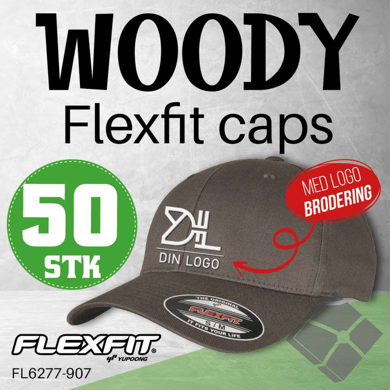 Flexfit Wooly caps m/brodert logo - 50 stk, mørk grå