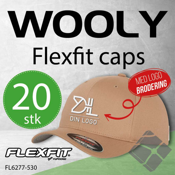 Flexfit Wooly caps m/brodert logo - 20 stk, kahki