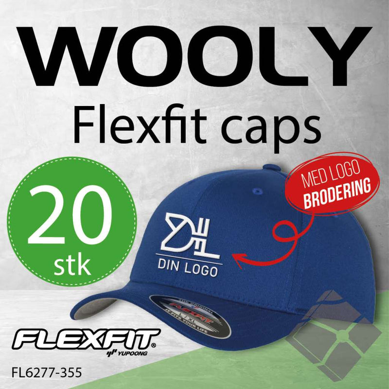 Flexfit Wooly caps m/brodert logo - 20 stk, kongeblå