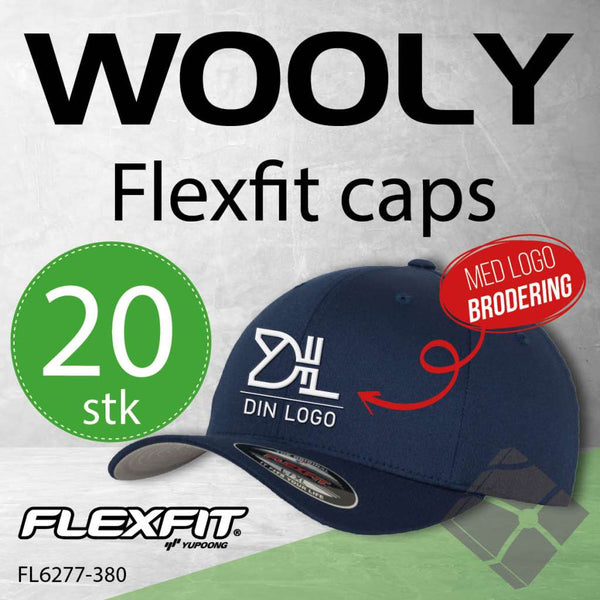 Flexfit Wooly caps m/brodert logo - 20 stk, marine