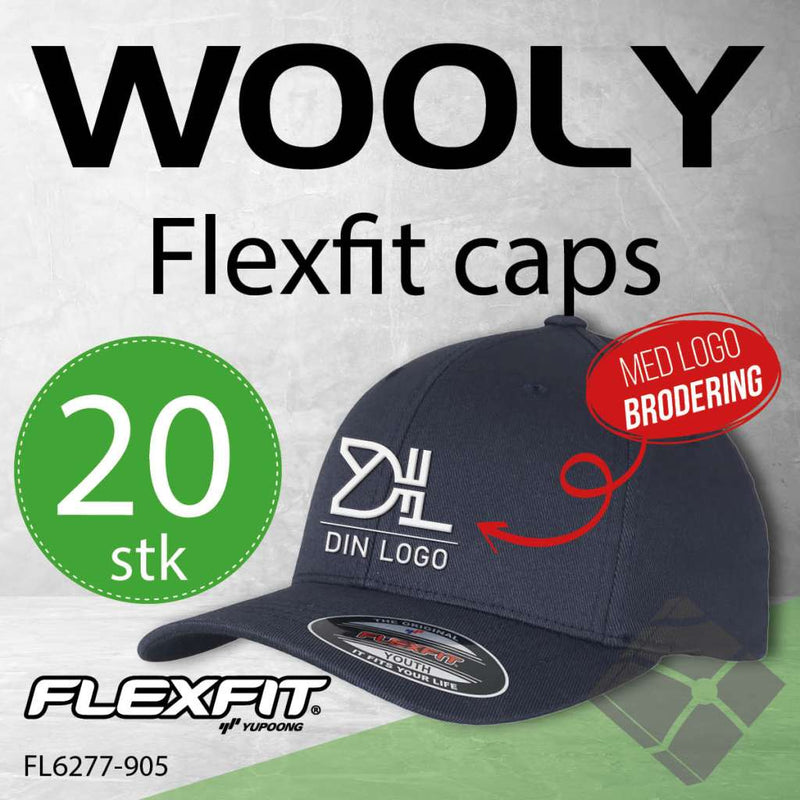 Flexfit Wooly caps m/brodert logo - 20 stk, mørk marine