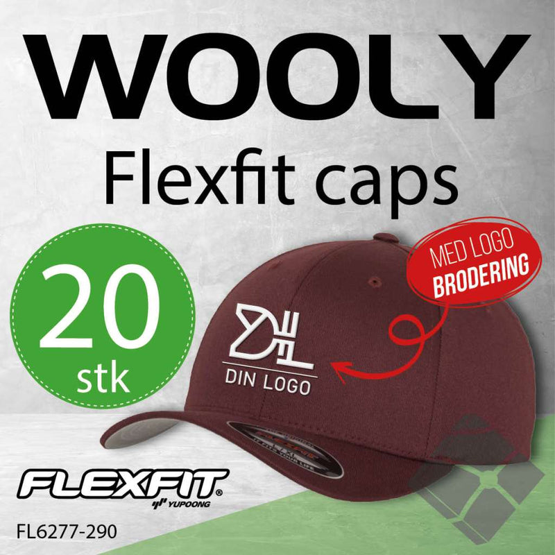 Flexfit Wooly caps m/brodert logo - 20 stk, vinrød