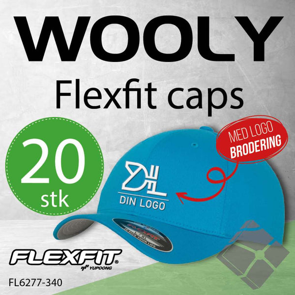 Flexfit Wooly caps m/brodert logo - 20 stk, hawaiian blue