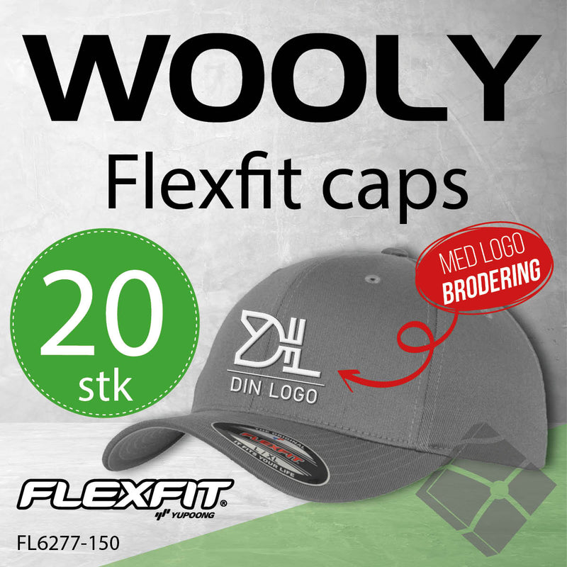 Flexfit Wooly caps m/brodert logo - 20 stk, grå