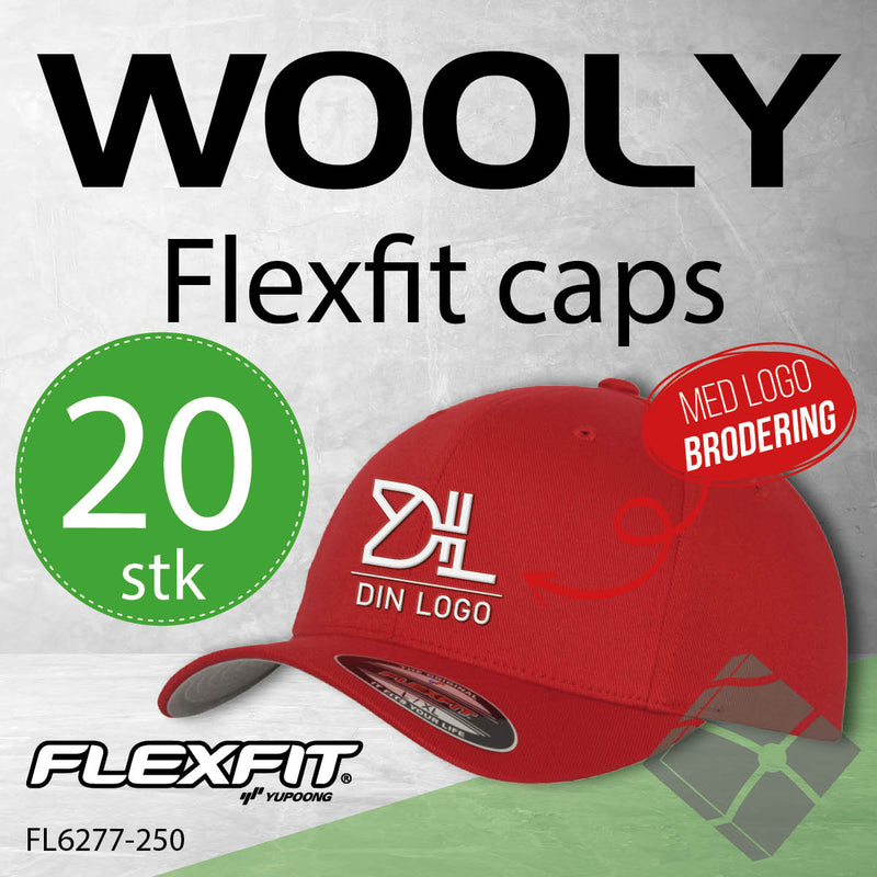 Flexfit Wooly caps m/brodert logo - 20 stk, rød