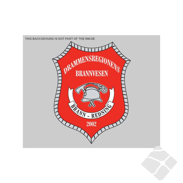 Drammensregionens Brann & Redning logo bryst, rød/grå/sort/hvit