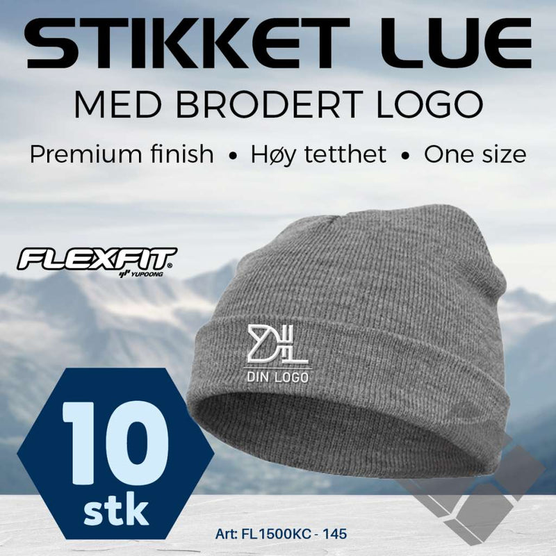 FlexFit strikke lue med brodert logo - 10 stk