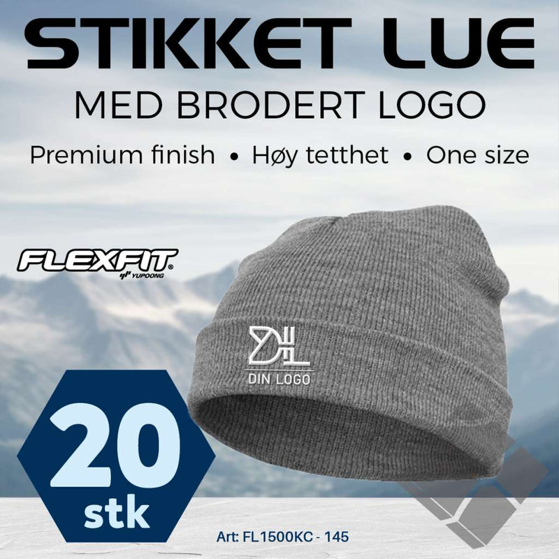 FlexFit strikke lue med brodert logo - 20 stk