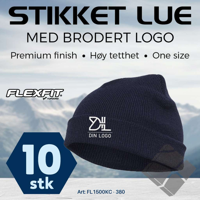 FlexFit strikke lue med brodert logo - 10 stk