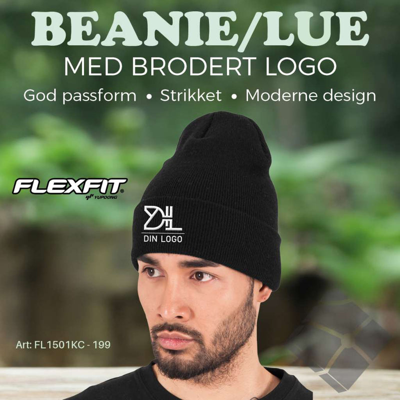 FlexFit Beanie/ lue med brodert logo - 20 stk