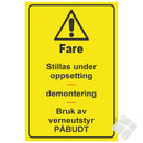 Skilt for stillas under bygging/demontering - merking , gul/sort