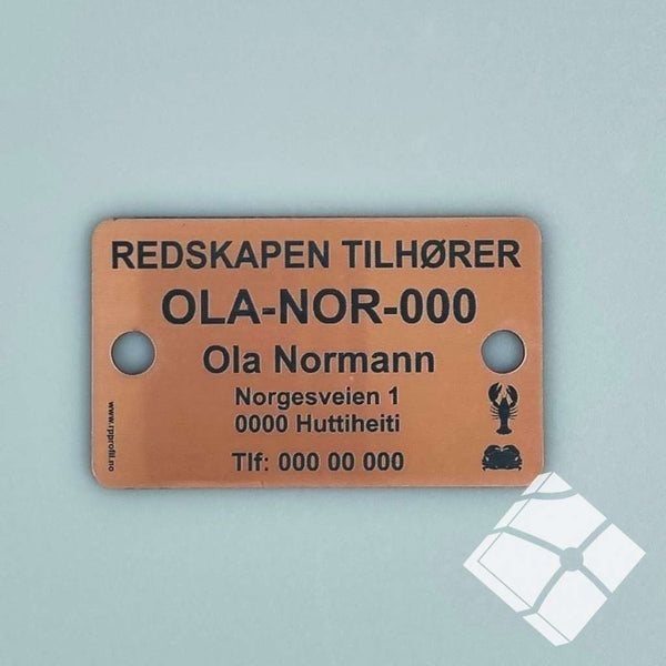Teinemerke & redskapsmerke med 2 hull, kobber/sort