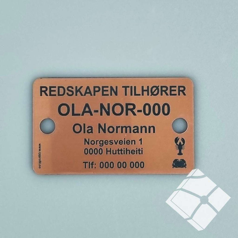 Teinemerke & redskapsmerke med 2 hull, kobber/sort