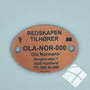 Teinemerke ovalt med 2 hull, kobber/sort