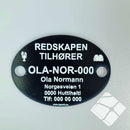 Teinemerke ovalt med 2 hull, sort/hvit