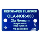 Teinemerke & redskapsmerke med 2 hull, blå/hvit