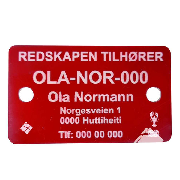 Teinemerke & redskapsmerke med 2 hull, rød/hvit