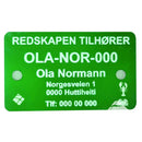 Teinemerke & redskapsmerke med 2 hull, grønn/hvit