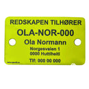 Teinemerke & redskapsmerke med 2 hull, gul/sort