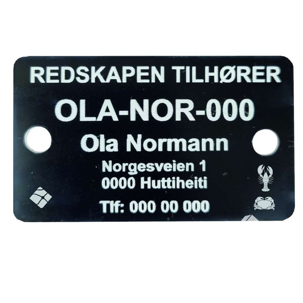 Teinemerke & redskapsmerke med 2 hull, sort/hvit