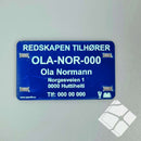 Teinemerke & redskapsmerke med 4 hull, blå/hvit