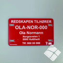 Teinemerke & redskapsmerke med 4 hull, rød/hvit