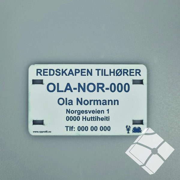 Teinemerke & redskapsmerke med 4 hull, hvit/blå