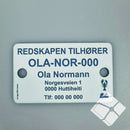 Teinemerke & redskapsmerke med 2 hull, hvit/blå