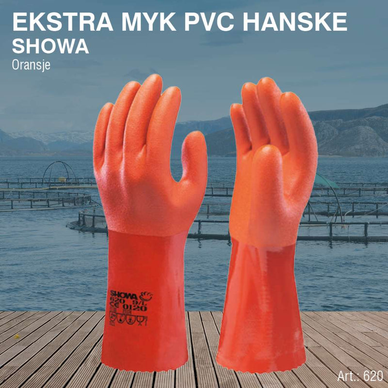 SHOWA 620 Handschuhe SHOWA 620 PVC-Schutzhandschuhe – Orange, Größe L, 2 Stück, Chemikalienbeständig, ölfest