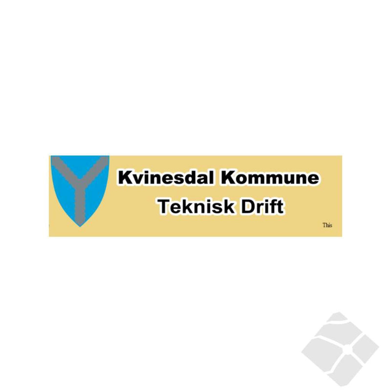 Kvinesdal kommune Teknisk drift bryst logo, hvit/blå/grå/sort