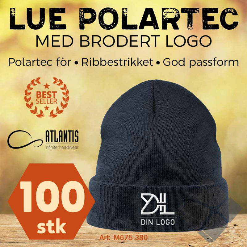 Lue/beanie med Polartec - 100 stk