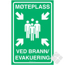 Møteplass ved brann/evakuering, grønn/hvit