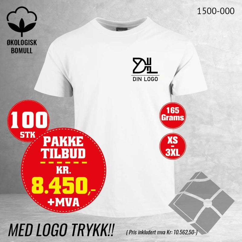 100 stk T-skjorte med brystlogo, hvit