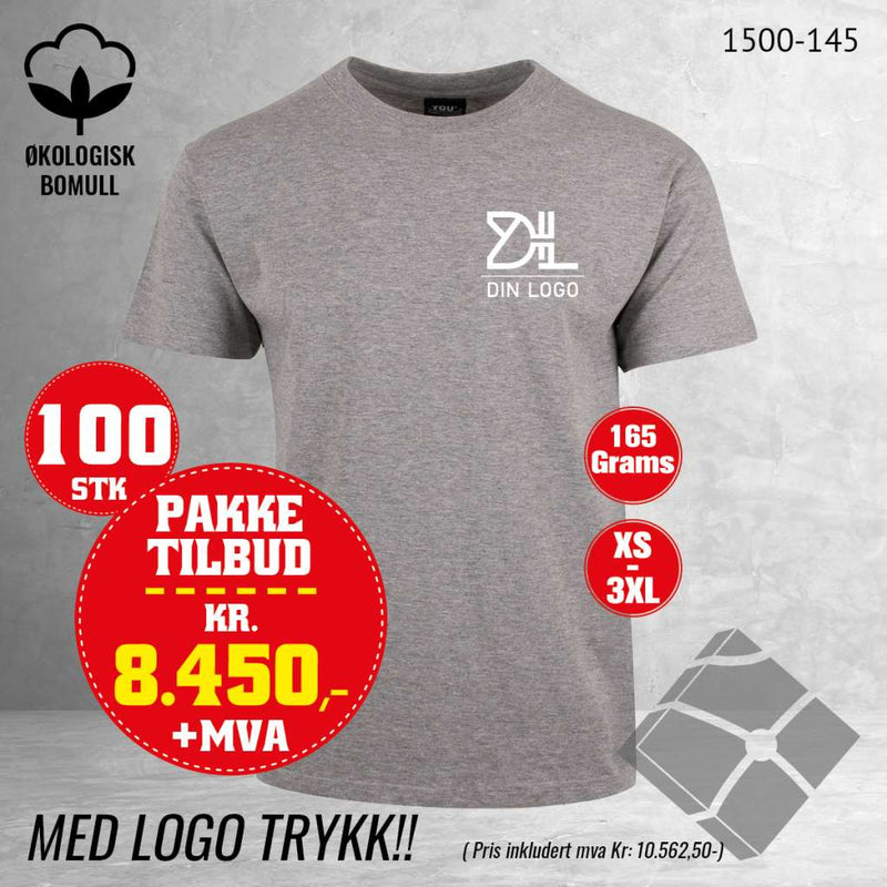 100 stk T-skjorte med brystlogo, gråmelert