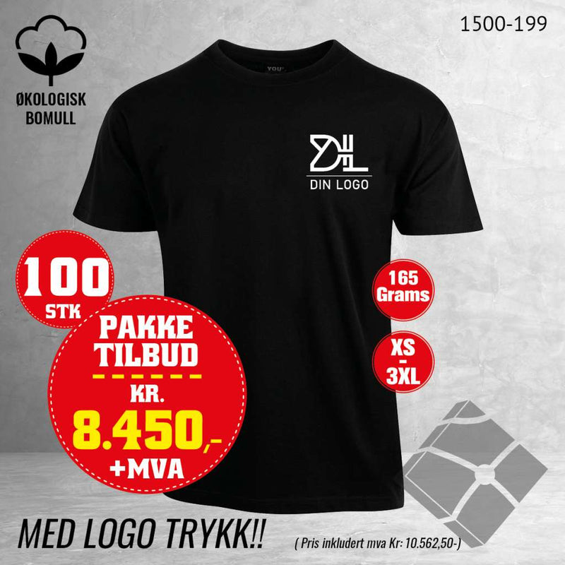 100 stk T-skjorte med brystlogo, sort