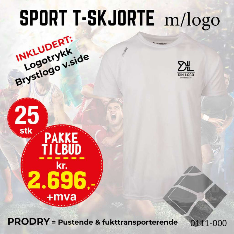 25 stk Sport T-skjorte m/brystlogo, hvit