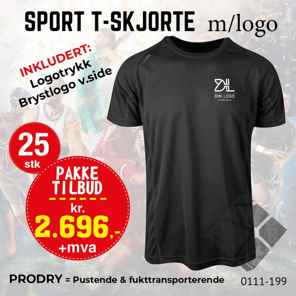 25 stk Sport T-skjorte m/brystlogo, sort